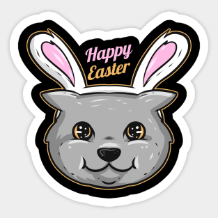 A Grey Cat has Easter Bunny Ears on his Head Cat Easter Sticker